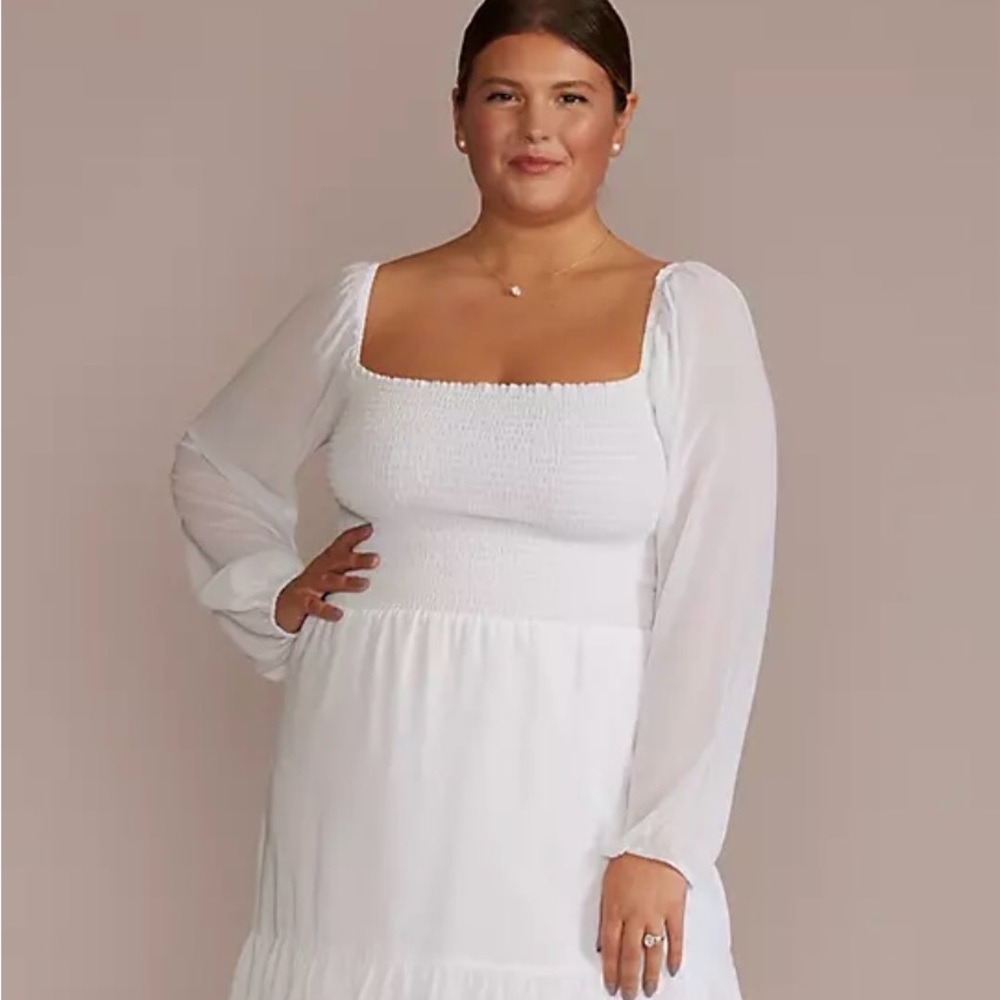 DB Studio Smocked Long Sleeve Chiffon Short Dress